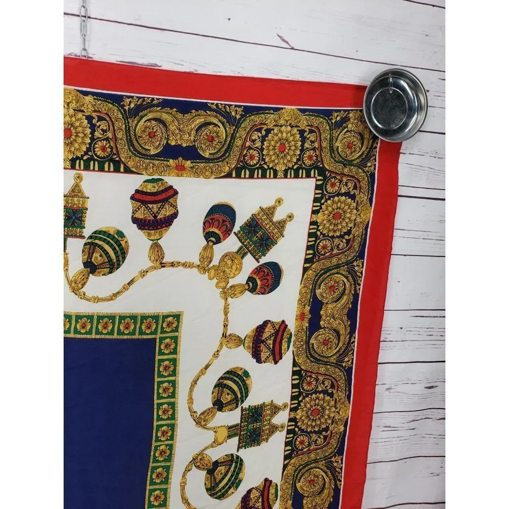 Vintage Red Gold Blue 100% Pure Silk Hand Rolled‎ From China Ladies Headscarf